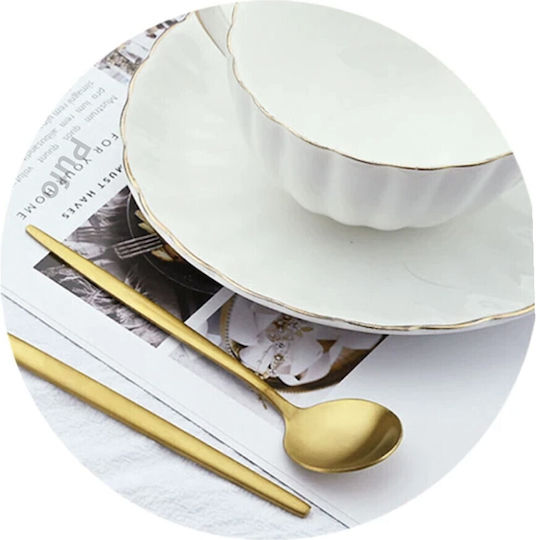 Set 6 Linguri Simple Puff Cafea Ceai Desert Inox Aurii 13 Cm
