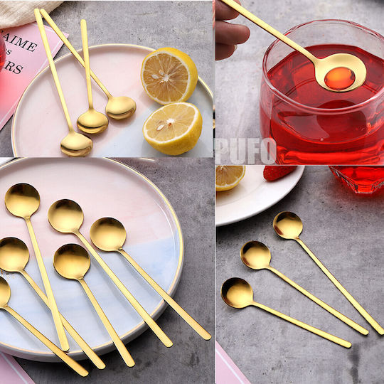 Set 6 Linguri Simple Puff Cafea Ceai Desert Inox Aurii 13 Cm
