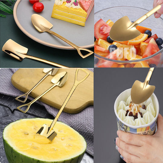 Set Linguri Cafea Ceai Oțel Inoxidabil Auriu 15cm 6 Bucăți