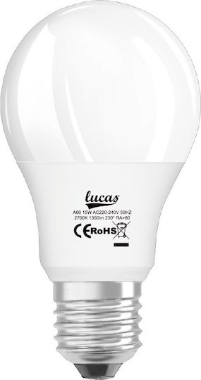 Lucas Λάμπα LED 20W 133mm για Ντουί E27 και Σχήμα A60 Φυσικό Λευκό 1700lm