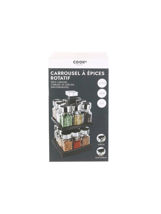 Cook Concept Glass Spice Jars on Black Rotating Base 17 Pieces