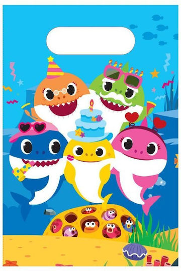 Amscan Paper Bag for Gift with Theme "Baby Shark" Blue 16.2x23.4cm. 8pcs