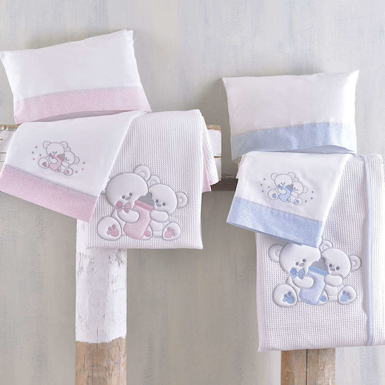 Rythmos Σετ Βρεφικά Σεντόνια Κούνιας Βαμβακερά Cuddles Γαλάζια 100x160εκ. 3τμχ