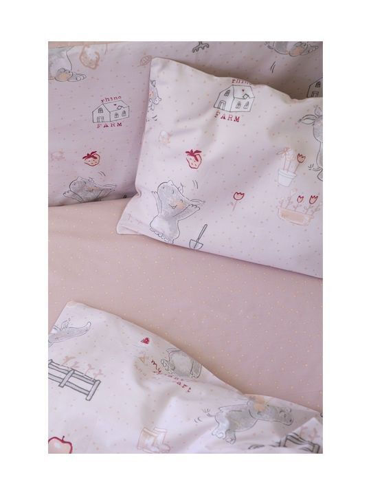 Nima Little Rhino Baby Sheets Set Crib Cotton Pink 120x170cm 2pcs