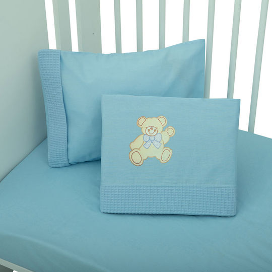 Mother Baby Set of Fitted Light Blue Bear Baby Sheets 70x140cm