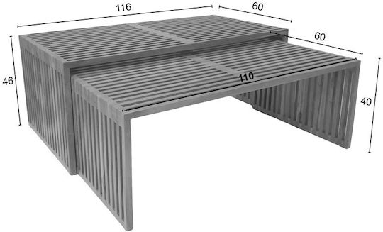 Pakketo Kaffeetische Zentral Tinnie aus Massivholz Natürliche Farbe 2 Stück M117xL61xH47cm