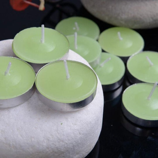 Tealights With Green Apple Scent In Green Colour Up To 3 Hours Duration 12 Pieces