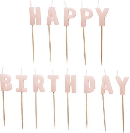 PartyDeco Geburtstagskerze Alles Gute zum Geburtstag in Rosa Farbe 2,5cm
