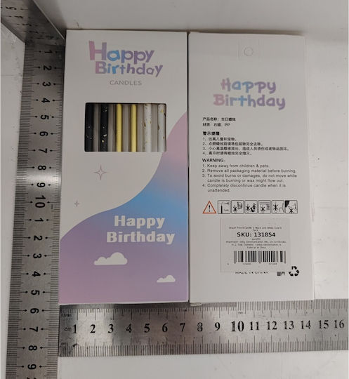 Set 6 Lange Kerzen Flippy Paraffin 10 X 0,5 Cm Happy Birthday Weiße Schwarze Goldene