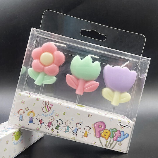 Set 3 Kerzen Flippy Flower Thema Modell 1 Aus Paraffin Mehrfarbig