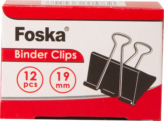 Foska Metallic Clips 19mm Black 12pcs