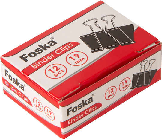 Foska Metallic Clips 19mm Black 12pcs