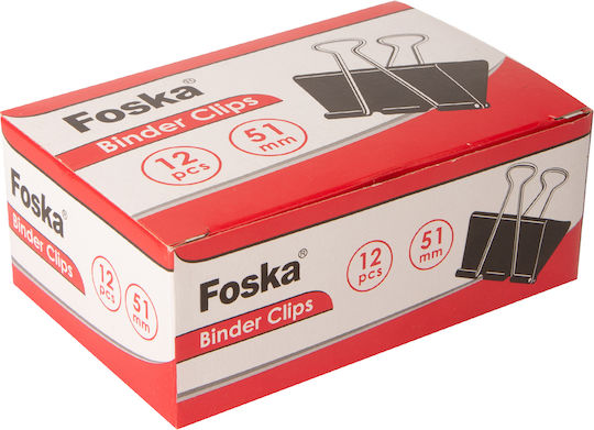Foska Κλιπς Μεταλλικά 51mm Μαύρα 12τμχ