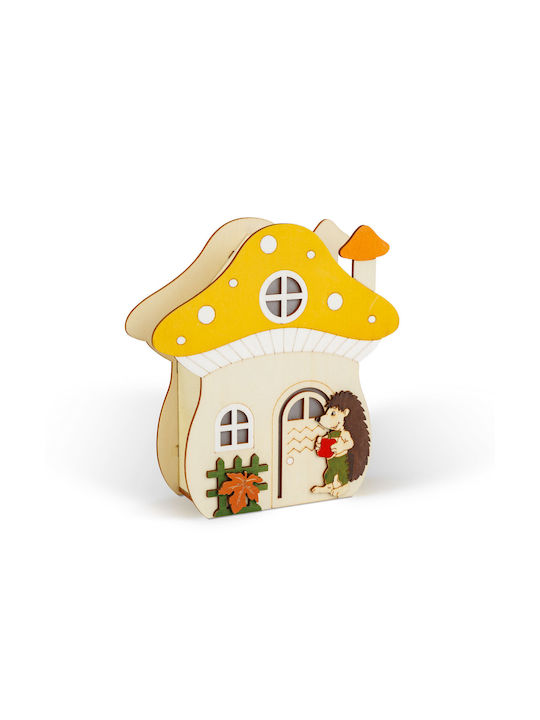 Decorațiune Luminoasă De Toamnă – Casă Ciupercă Arici – Lemn – 15 X 16 X 5 Cm