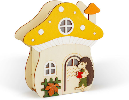 Autumn Light Decoration – Mushroom House Hedgehog – Wood – 15 X 16 X 5 Cm