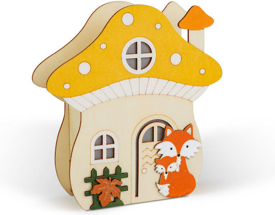 Autumn Light Decoration – Mushroom House Fox – Wood – 15 X 16 X 5 Cm