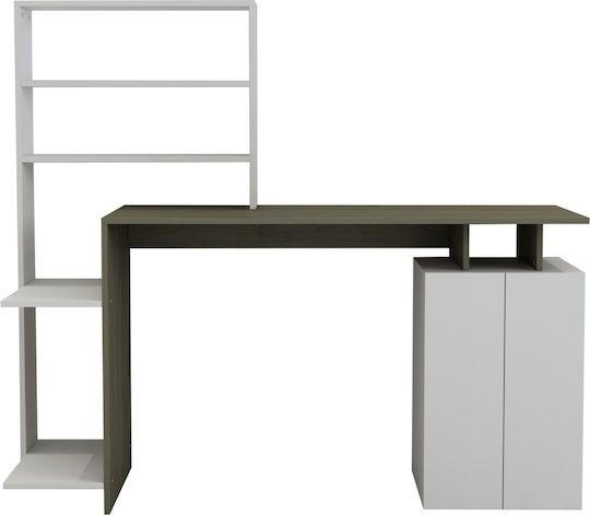 Homemarkt Γραφειο Με Βιβλιοθηκη Rochell Μελαμινη Olive Grey Λευκο 146,3x55x128,8υεκ.hm8886.11