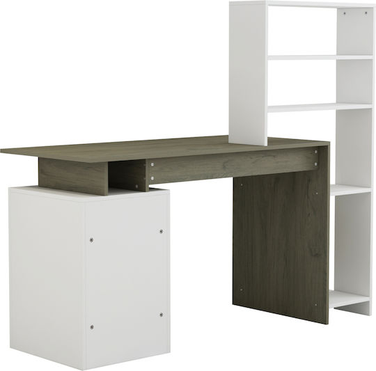 Homemarkt Desk with Bookcase Rochell Melamine Olive Grey White 146.3x55x128.8cm hm8886.11