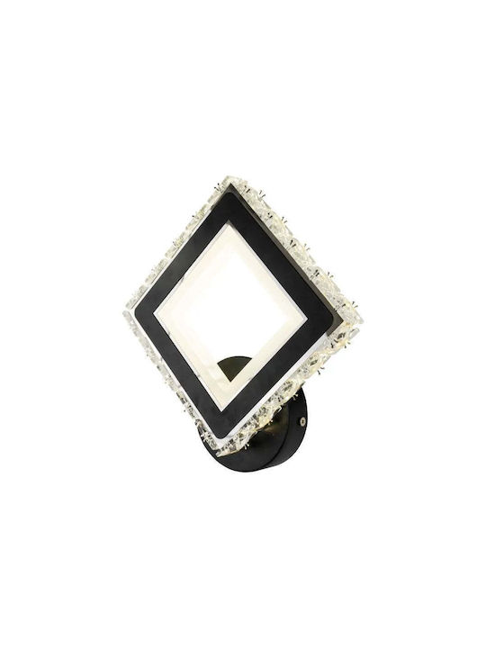 Terrano LED Wall Lamp Crystals Square 24W Cool Warm Neutral Light Black Stainless Steel