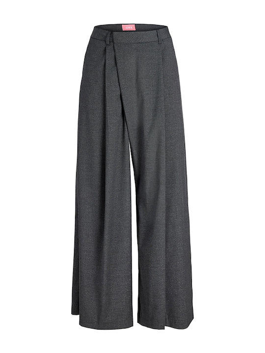 Women's High-waisted Fabric Trousers Dark Grey Melange