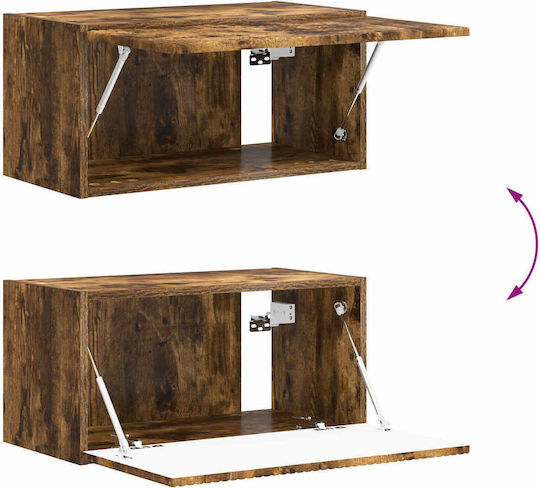 Living Room TV Unit with Showcase & Lighting Smoked Oak L60xW31xH29.5cm