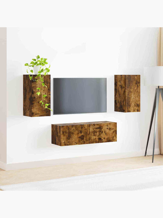 Living Room TV Unit with Showcase & Lighting Smoked Oak L60xW31xH29.5cm