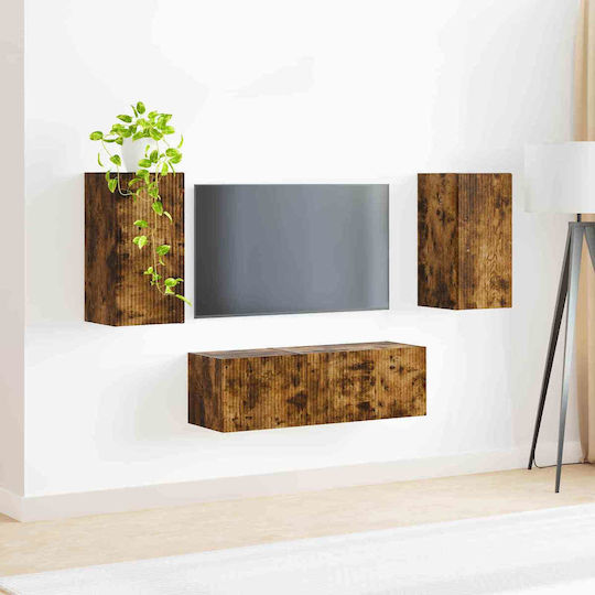Living Room TV Unit with Showcase & Lighting Smoked Oak L60xW31xH29.5cm