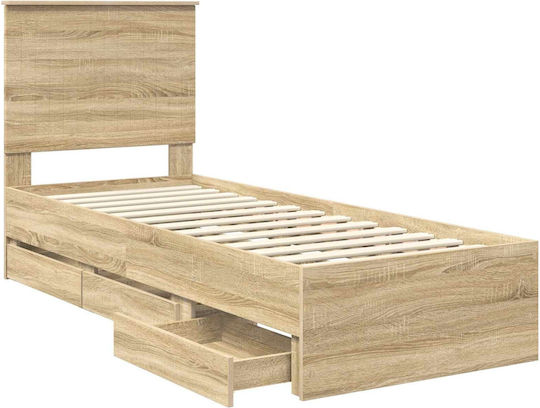 Einzelnes Holzbett Sonoma mit Lattenrost für Matratze 75x190cm