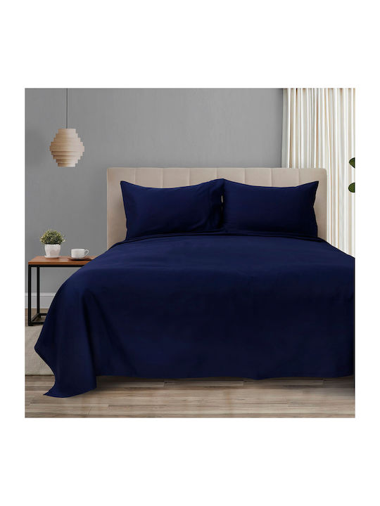 Beauty Home Set Bed Sheets with 1 Pillowcase Super-Double with Rubber Hugger 165x200+37cm Blue 4 Pieces