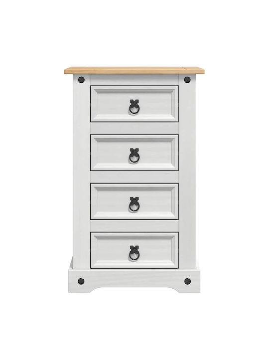 Solid Wood Bedside Table White 53x39x84cm
