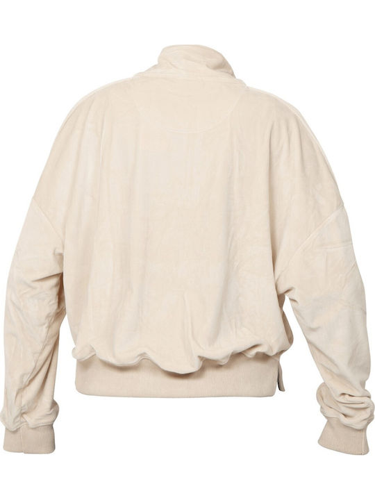 Damen Bluse Samt Ecru