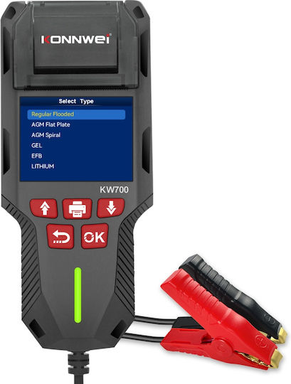 Konnwei Kw700 Tester Baterie Auto Cu Imprimantă Termică Integrată Ecran Lcd Color 12v/24v Compatibil Agm Gel Efb Plumb-acid Litiu