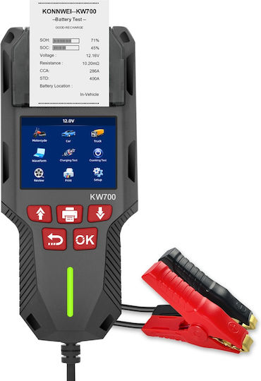 Konnwei Kw700 Tester Baterie Auto Cu Imprimantă Termică Integrată Ecran Lcd Color 12v/24v Compatibil Agm Gel Efb Plumb-acid Litiu