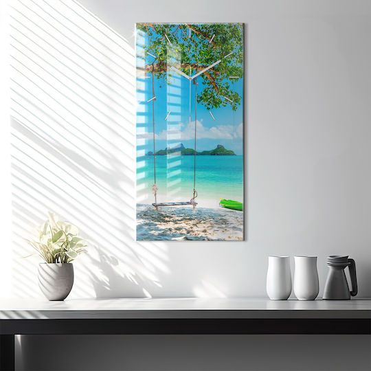 Tulup Αθόρυβο Ρολόι Τοίχου Γυάλινο Πράσινο 30x60cm