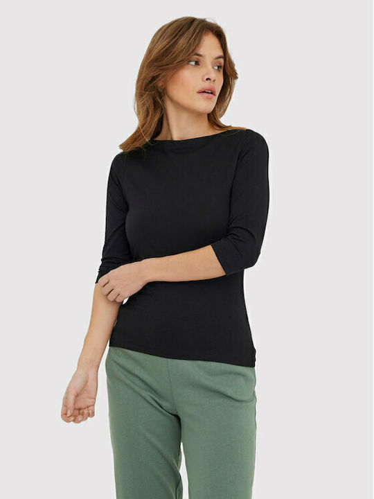 Panda Women's Blouse with 3/4 Sleeve Black