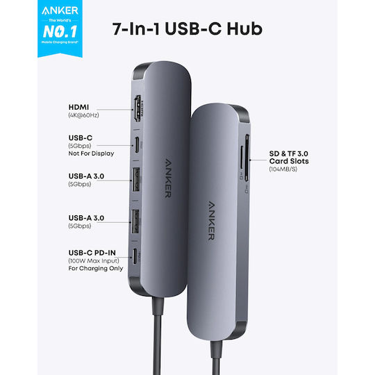Anker USB-A / USB-C Docking Station mit 4K PD Ethernet Gray (A83D2HA1)