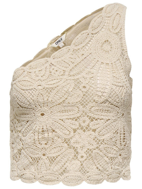 Alberte Women's Crop Top Cotton with One Shoulder Sheer Pink