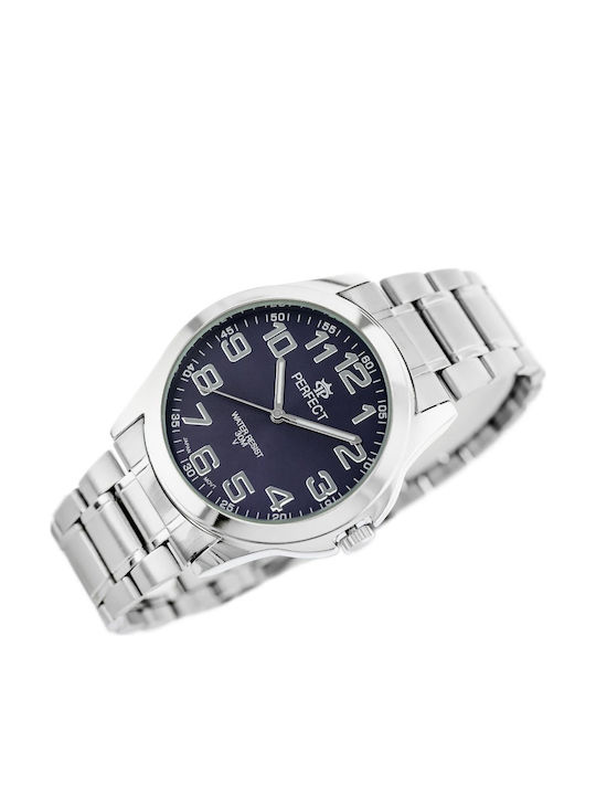 Perfect Ανδρικό Ρολόι 34mm Μπαταρίας με Ασημί Μεταλλικό Μπρασελέ