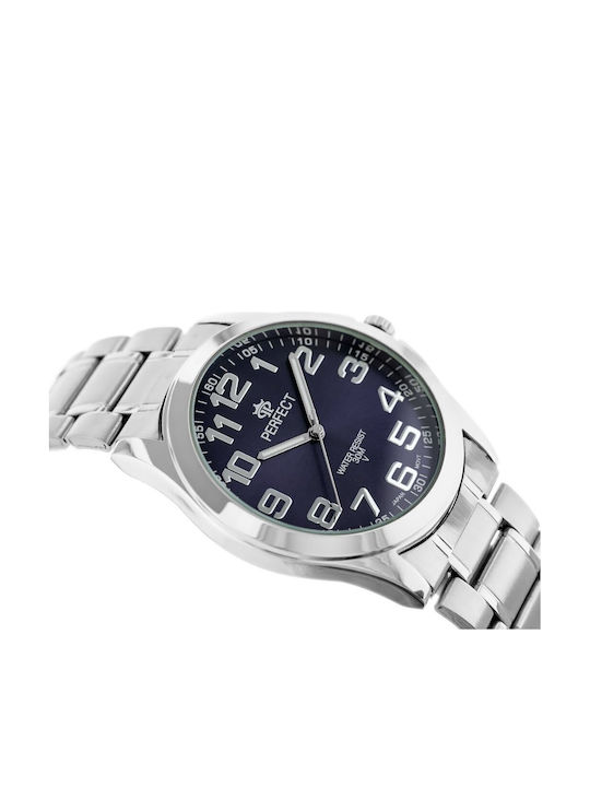 Perfect Ανδρικό Ρολόι 34mm Μπαταρίας με Ασημί Μεταλλικό Μπρασελέ