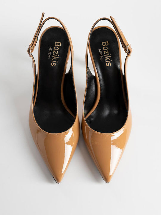 Patent Leather Pointed Toe Stiletto Beige High Heels