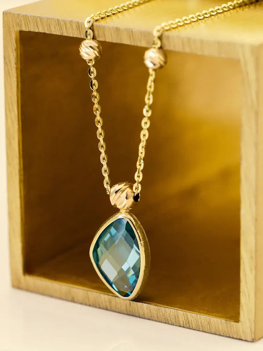 Set mit Halskette , Ohrringe & Ring aus Gold 14K mit Steinen