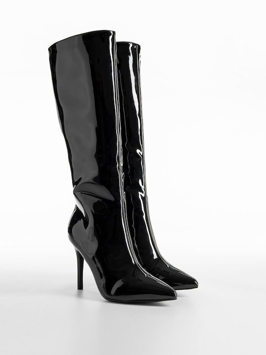 Damenstiefel aus Lackleder mit hohem Absatz Schwarz