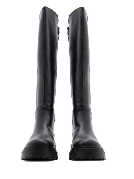 Bacali Collection Δερμάτινες Γυναικείες Μπότες Μαύρες