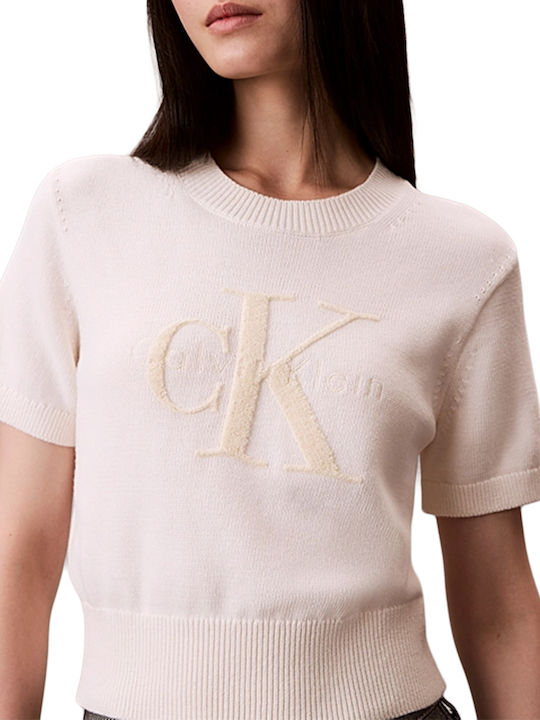 Monologo Damen Crop Top Baumwoll Kurzärmelig Weiß Grau Beige Ecru