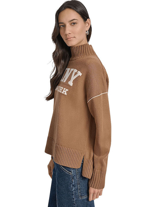 Logo Damen Pullover Rollkragen Braun