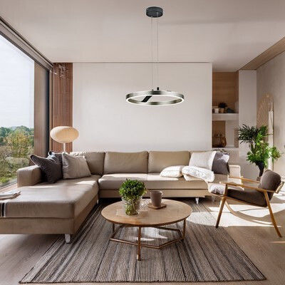 Powertech Ρυθμιζόμενο Κρεμαστό Φωτιστικό Ασημί LED με Φυσικό Λευκό Φως 38x38x120εκ.