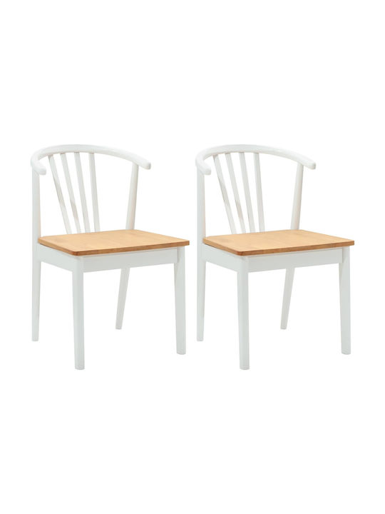 Dining Room Wooden Chair White and Natural 50.5x61x80.5cm 2pcs
