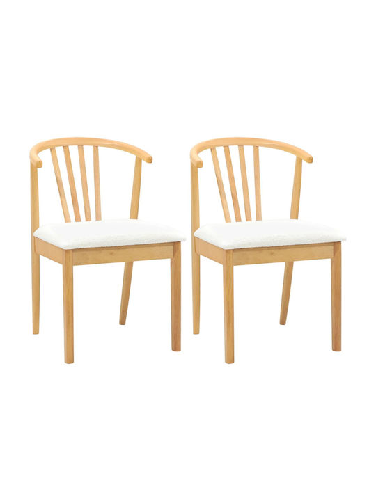 Dining Room Wooden Chair Natural and White 50.5x61x80.5cm 2pcs