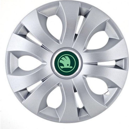 Car Hubcap Set Set 4 with Skoda Emblem 15" 4pcs Green
