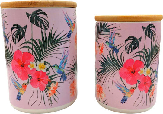 Set of 2pcs Jars for Sugar / Coffee with Lid made of Porcelain Pink 12x17cm Set of 2pcs Jars for Sugar / Coffee with Lid made of Porcelain Pink 12x17cm